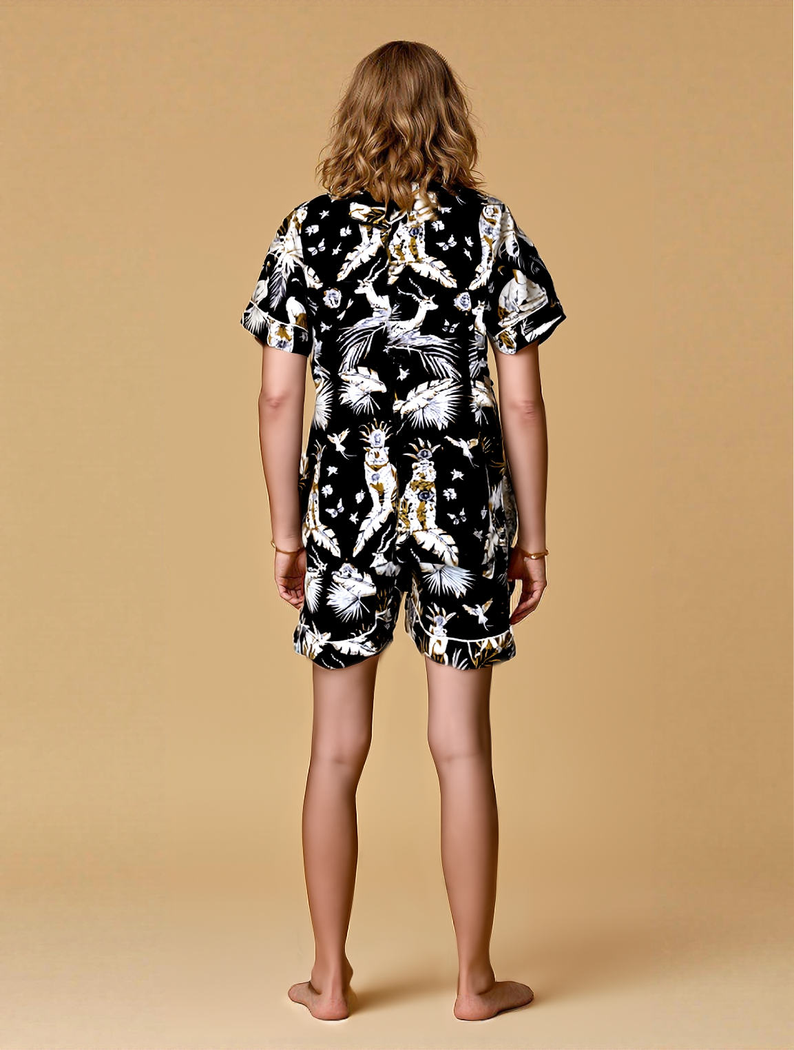 Model in Baagh PJ Set – back view showcasing the full jungle print.