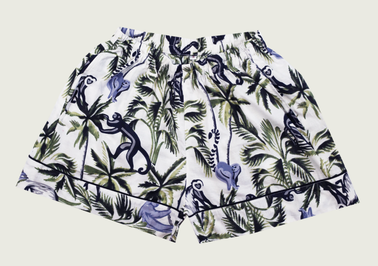N Faria Langoor PJ Set β close-up of unisex shorts with monkey and palm print
