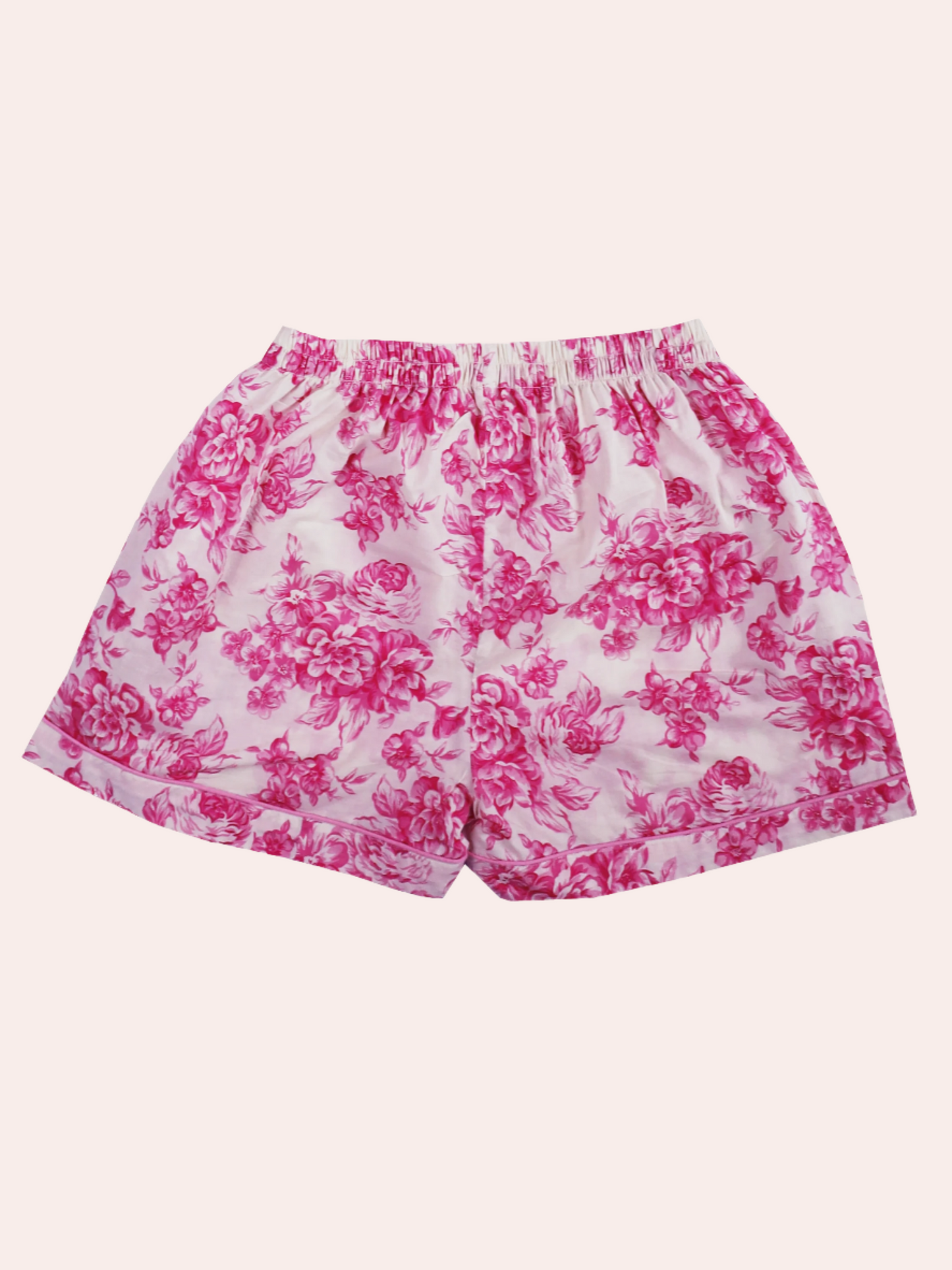 N Faria Rosé Luxe PJ shorts – cotton floral lounge shorts with side pockets