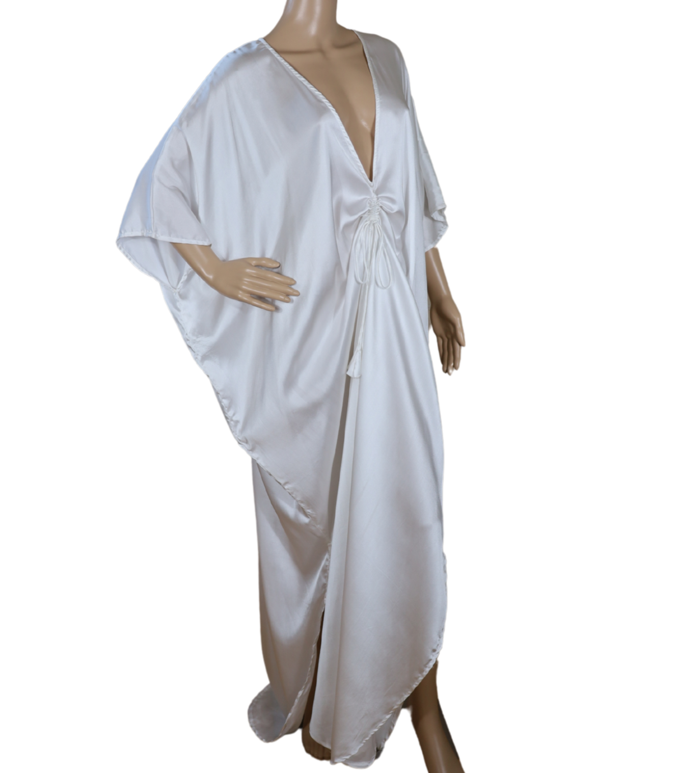 Styled side view of N Faria The Ivory Kaftan showcasing side slit