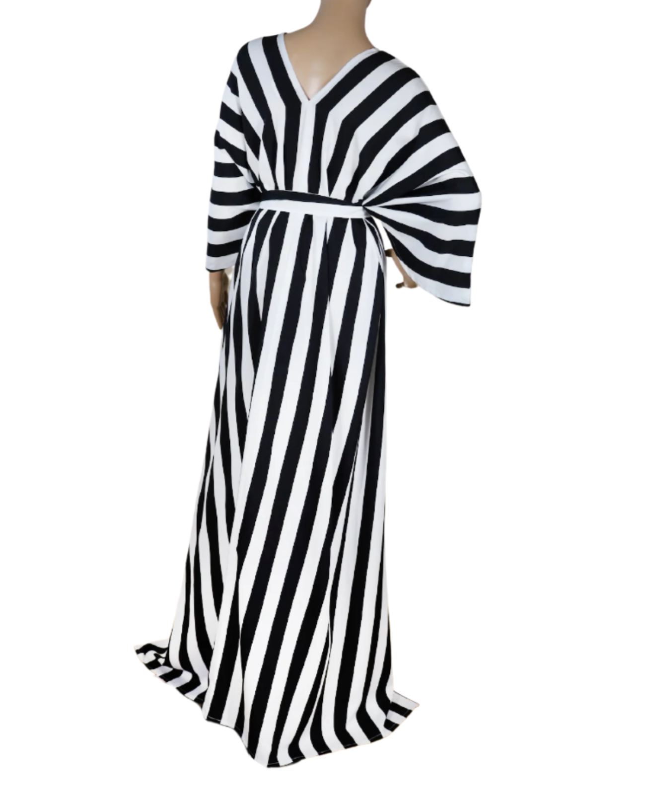 Angled back view of The Eclipse Kaftan by N Faria with fabric waist tie