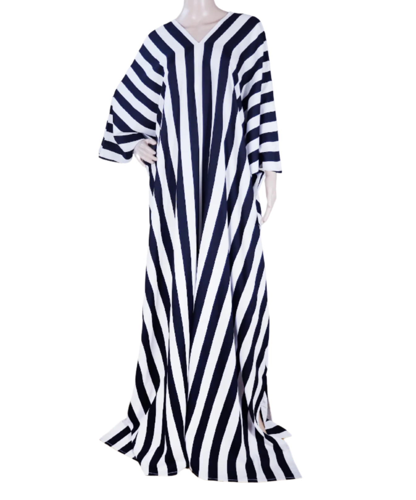 Front view of The Eclipse Kaftan by N Faria with black and white stripes
