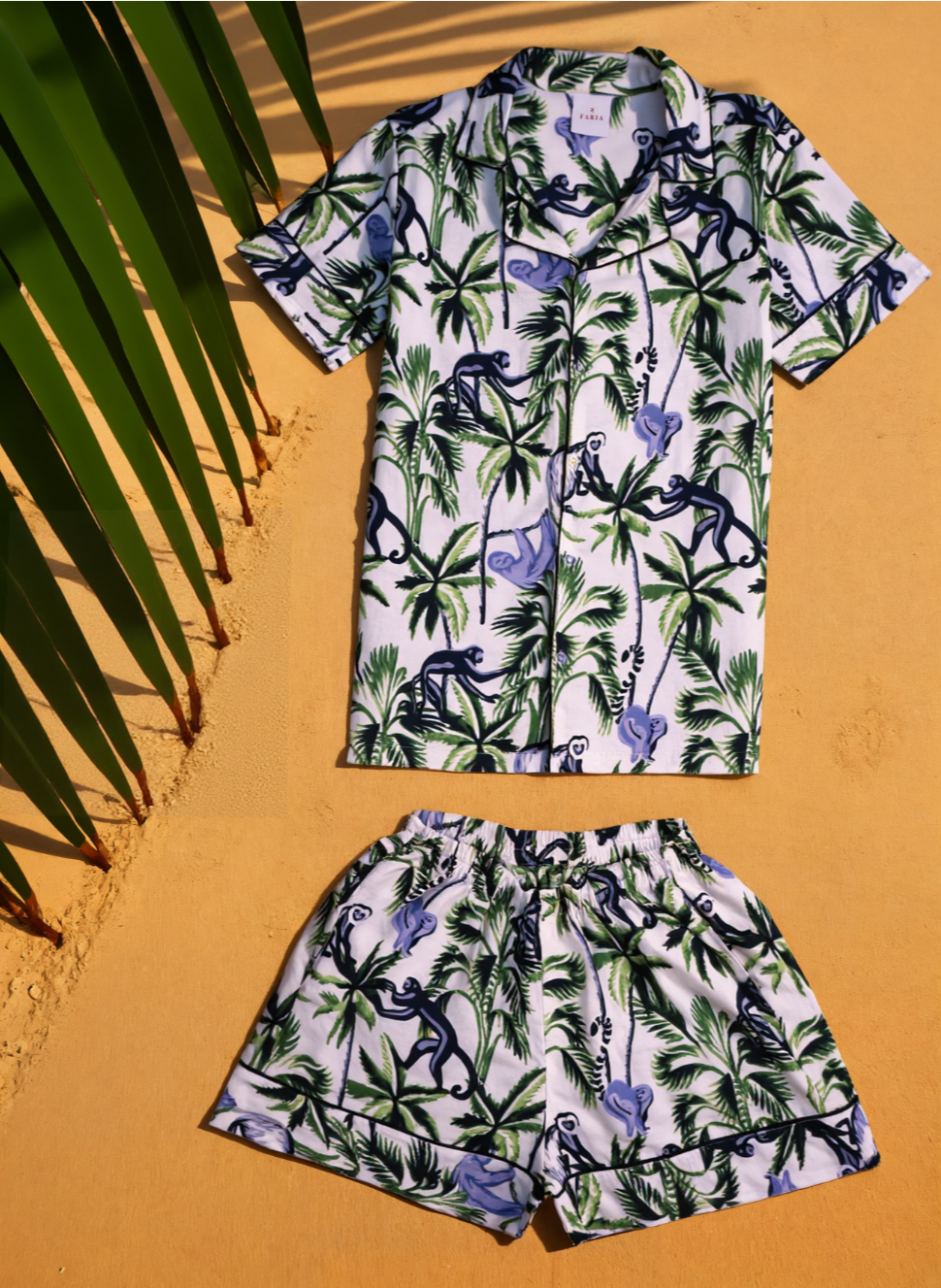 Photo of the N Faria Langoor PJ Set on a beach background
