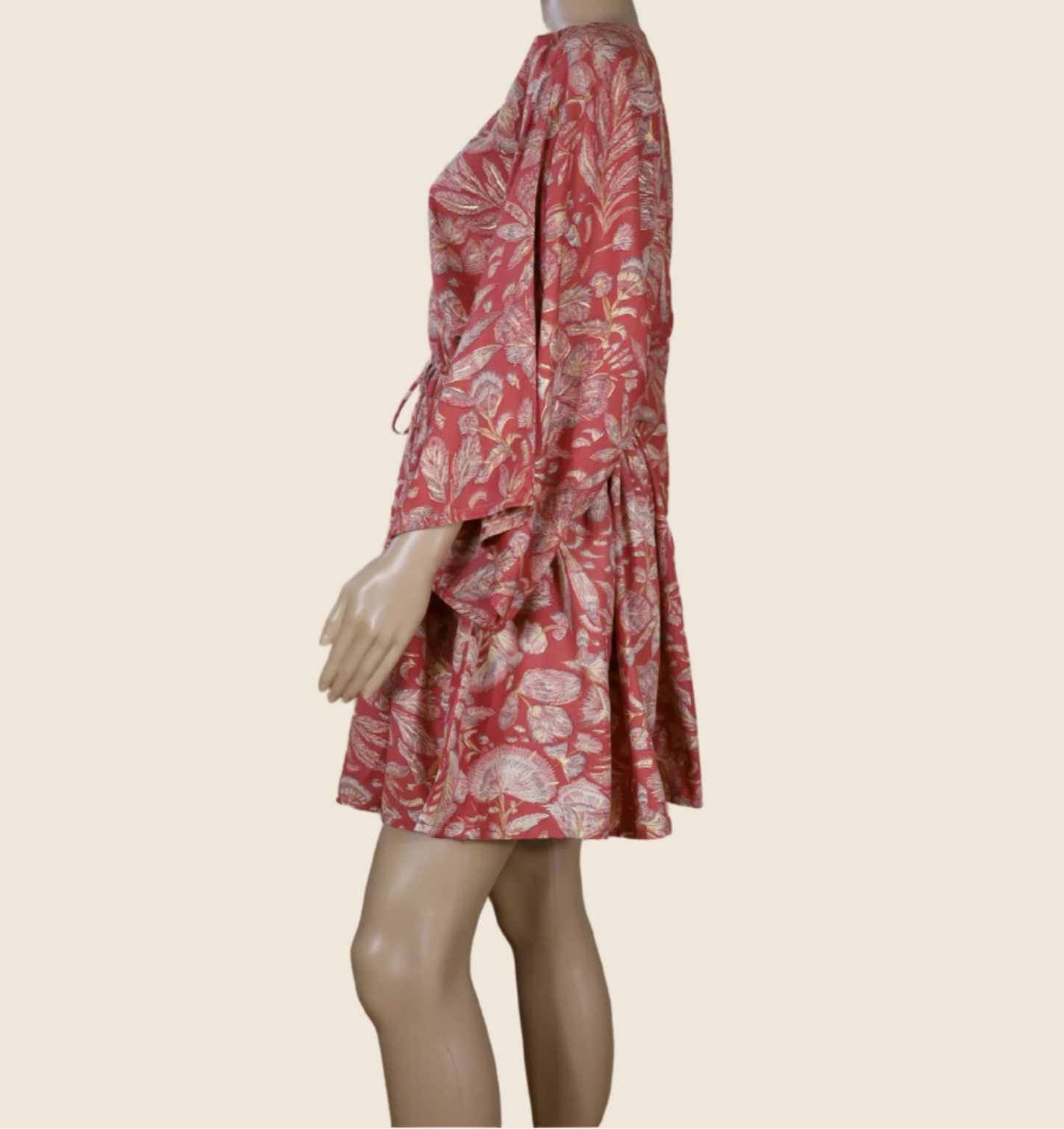 Profile view of The Solace Kaftan by N Faria showing adjustable internal tie