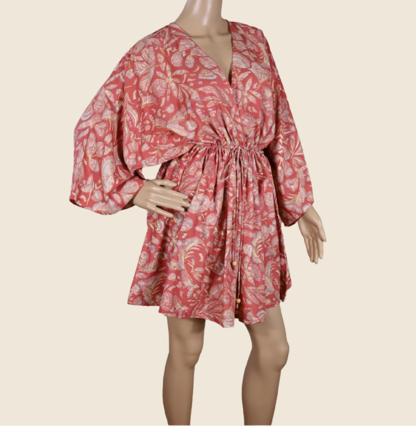 Side view of The Solace Kaftan by N Faria showing short flowing silhouette